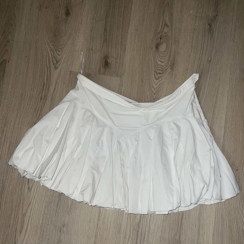 Helsa Poplin Bubble Skirt White 100% Cotton Side Zip Button Size XL